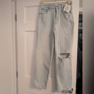 Abercrombie & Fitch Blue Straight Leg Jeans with Distressed Knee